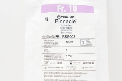 Terumo RSS003 Pinnacle Introducer Sheath 10Fr x 0.038inch x 10cm